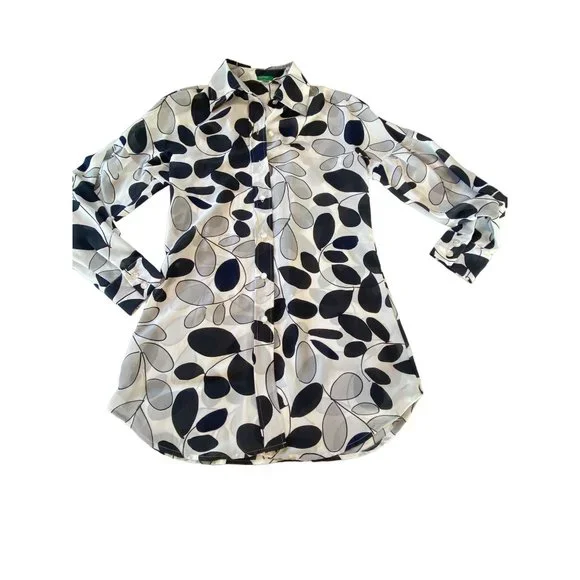 United Colors of Benetton Women Career Dress Shirt Tunic Drop Sleeves Collar S/M - Picture 2 of 16